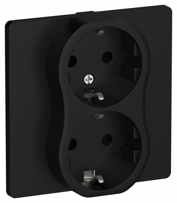 FLITE Розетка 2-местная с заземлением без защитных шторок безвинтовое крепление 16А в сборе РС12-1-К-ФлЧ черный IEK