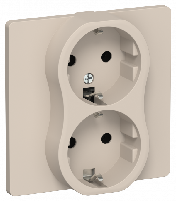 FLITE Розетка 2-местная с заземлением без защитных шторок безвинтовое крепление 16А в сборе РС12-1-К-ФлЛ льняной IEK