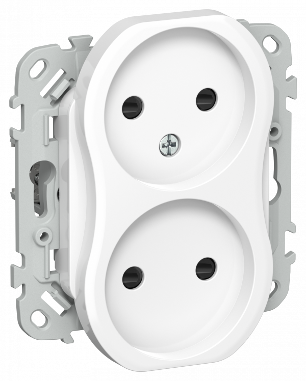 FLITE Розетка 2-местная без заземления с защитными шторками безвинтовое крепление 10А РСш02-1-ФлБ белый IEK