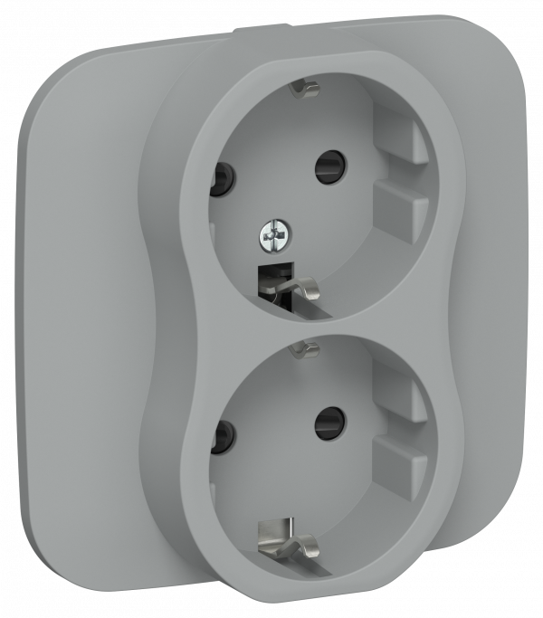 FLITE Розетка 2-местная с заземлением с защитными шторками безвинтовое крепление 16А в сборе РСш12-1-А-ФлС серый IEK