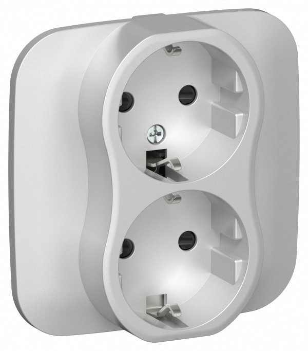 FLITE Розетка 2-местная с заземлением с защитными шторками безвинтовое крепление 16А в сборе РСш12-1-А-ФлА алюминий IEK
