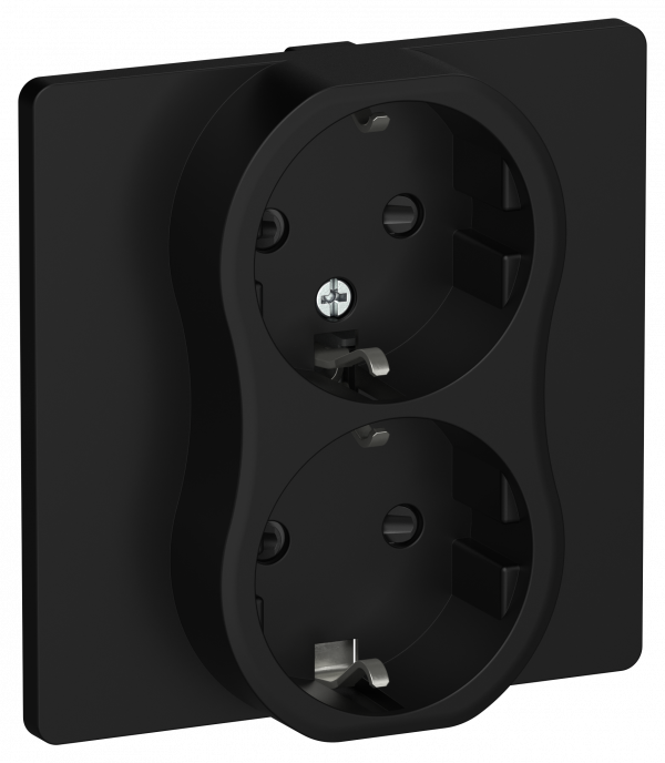 FLITE Розетка 2-местная с заземлением с защитными шторками безвинтовое крепление 16А в сборе РСш12-1-К-ФлЧ черный IEK