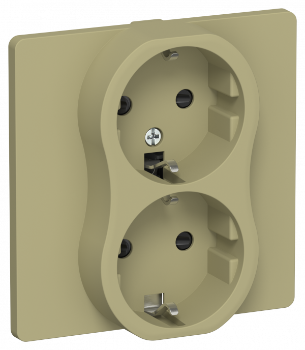 FLITE Розетка 2-местная с заземлением с защитными шторками безвинтовое крепление 16А в сборе РСш12-1-К-ФлО оливковый IEK