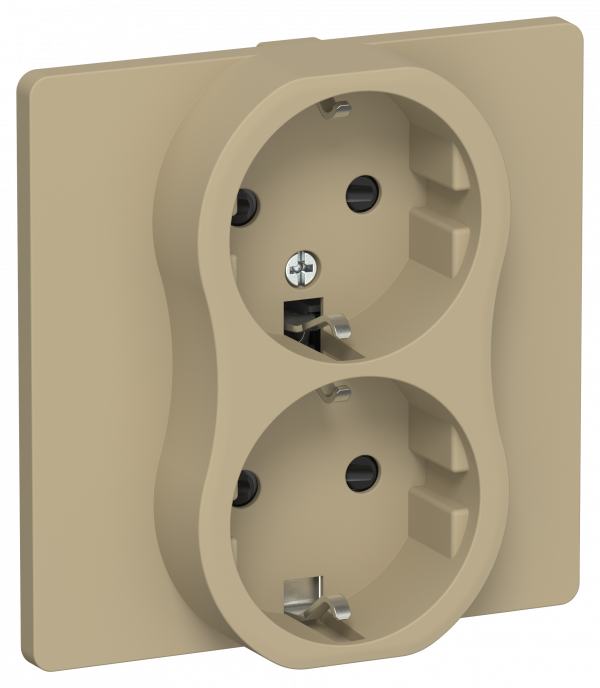 FLITE Розетка 2-местная с заземлением с защитными шторками безвинтовое крепление 16А в сборе РСш12-1-К-ФлХ хаки IEK
