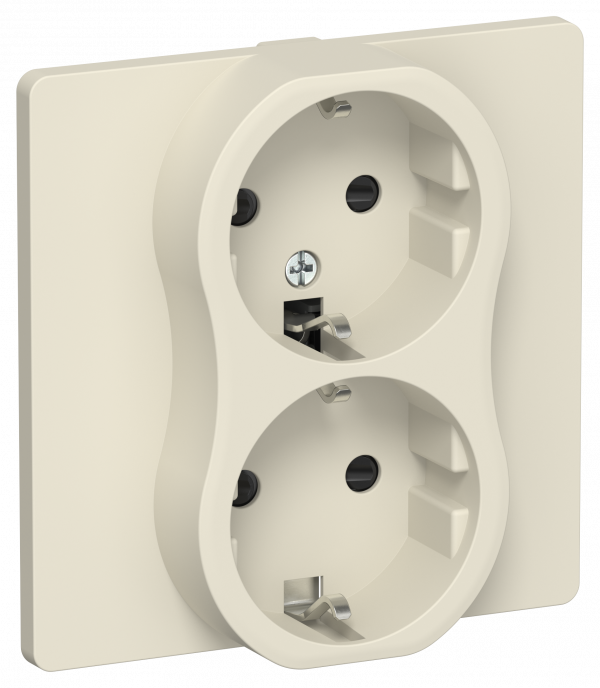 FLITE Розетка 2-местная с заземлением с защитными шторками безвинтовое крепление 16А в сборе РСш12-1-К-ФлСл сливочный IEK