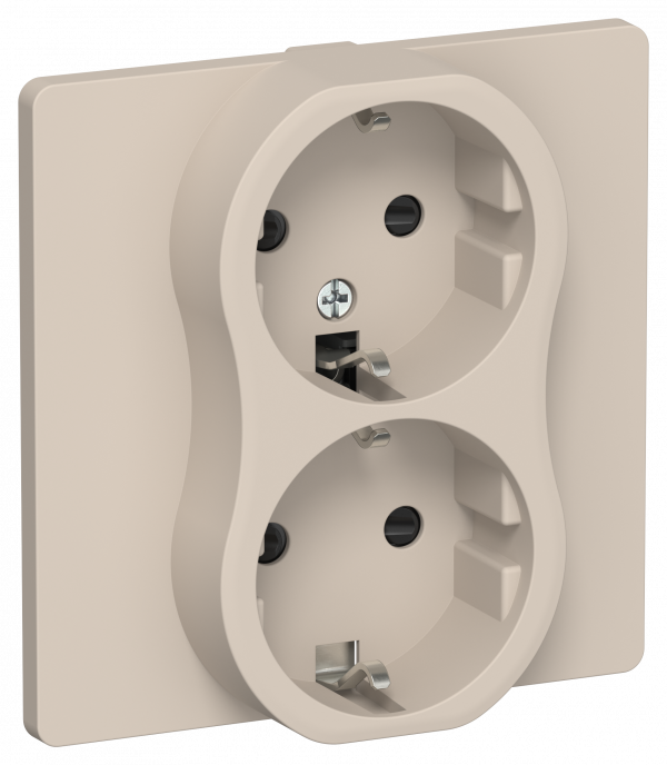 FLITE Розетка 2-местная с заземлением с защитными шторками безвинтовое крепление 16А в сборе РСш12-1-К-ФлЛ льняной IEK