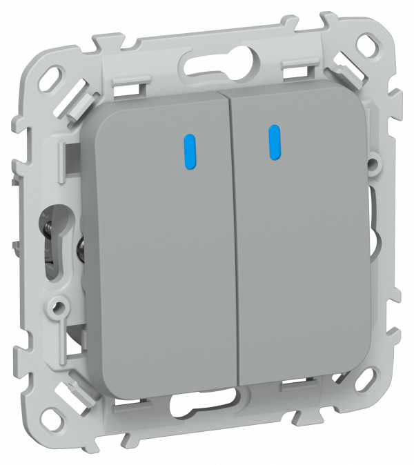 FLITE Выключатель 2-клавишный с индикацией 10А ВС12-1-1-ФлС серый IEK