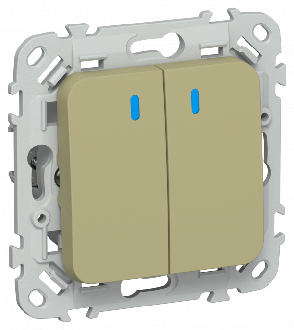 FLITE Выключатель 2-клавишный с индикацией 10А ВС12-1-1-ФлО оливковый IEK