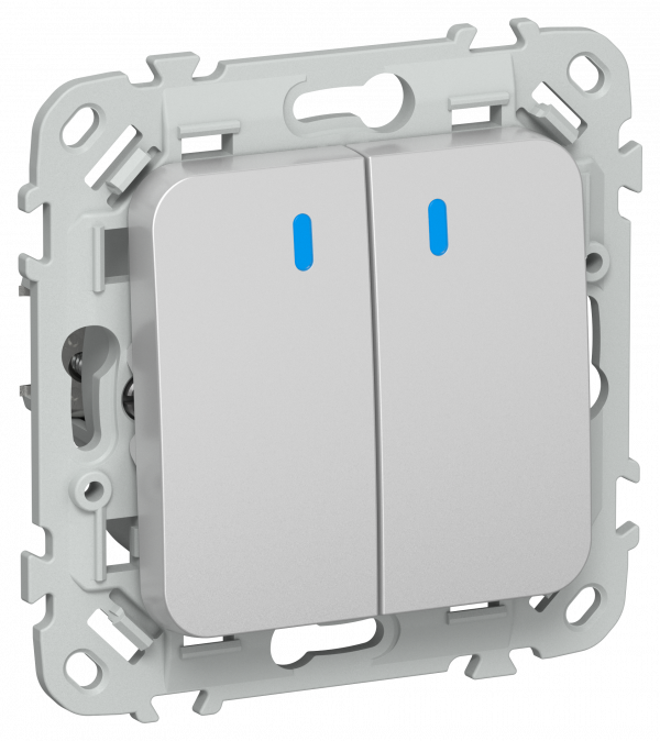 FLITE Выключатель 2-клавишный с индикацией 10А ВС12-1-1-ФлА алюминий IEK