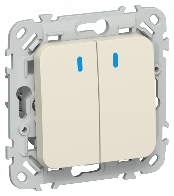 FLITE Выключатель 2-клавишный с индикацией 10А ВС12-1-1-ФлСл сливочный IEK