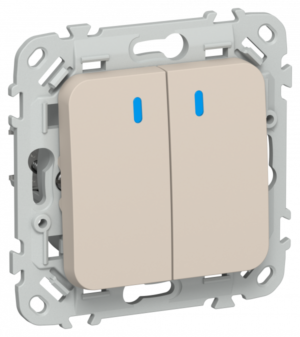 FLITE Выключатель 2-клавишный с индикацией 10А ВС12-1-1-ФлЛ льняной IEK