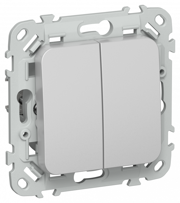 FLITE Выключатель 2-клавишный проходной 10А ВС62-1-0-ФлА алюминий IEK