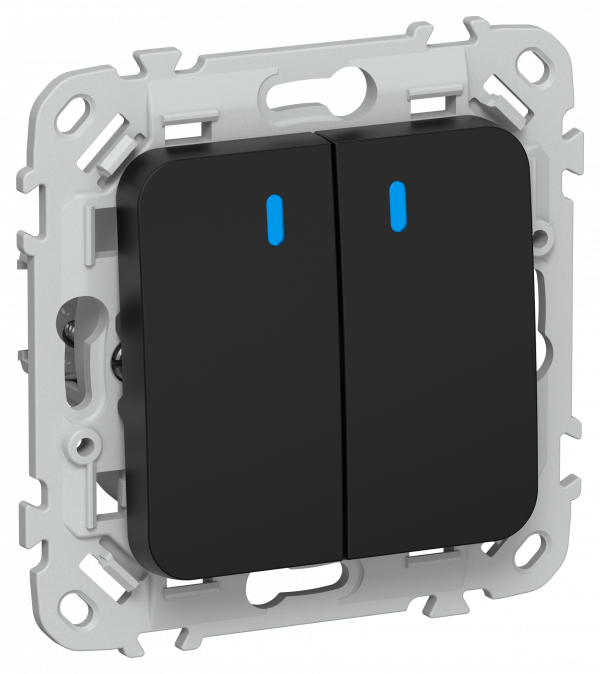 FLITE Выключатель 2-клавишный проходной с индикацией 10А ВС62-1-1-ФлЧ черный IEK