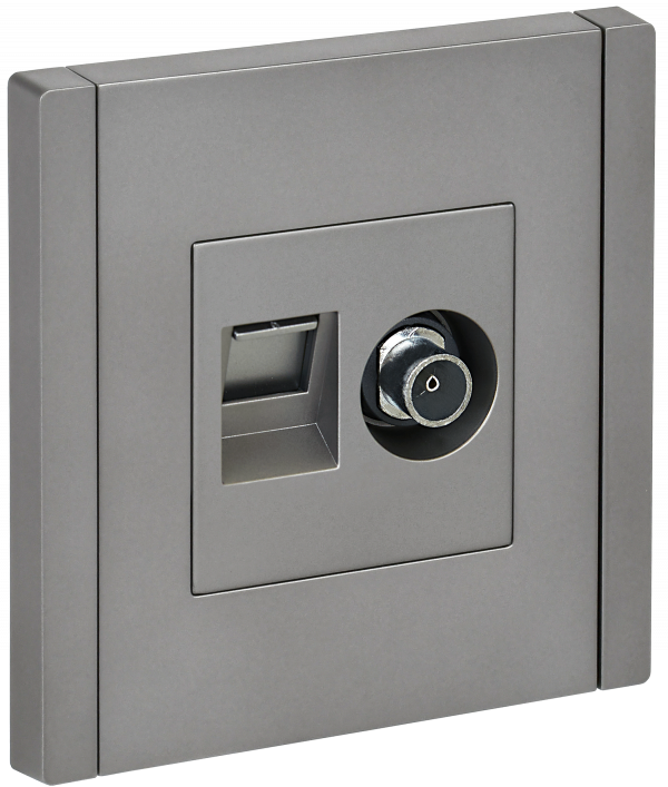 FORTE&PIANO Розетка двойная TV+RJ45 кат.5E FP536 сталь IEK