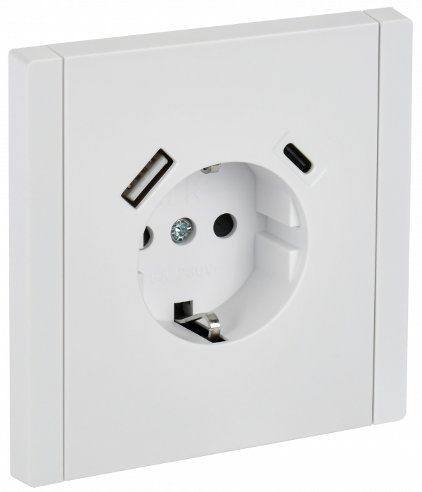 FORTE&PIANO Розетка 1-местная с заземлением с защитными шторками винтовое крепление 16А USB A+C 18Вт FP247 белый IEK