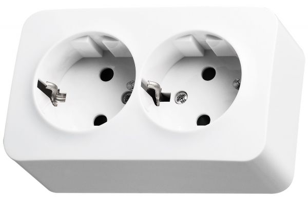 Розетка двухместная  Schuko со шторками накладного монтажа цвет белый 16A 250В 2P+T