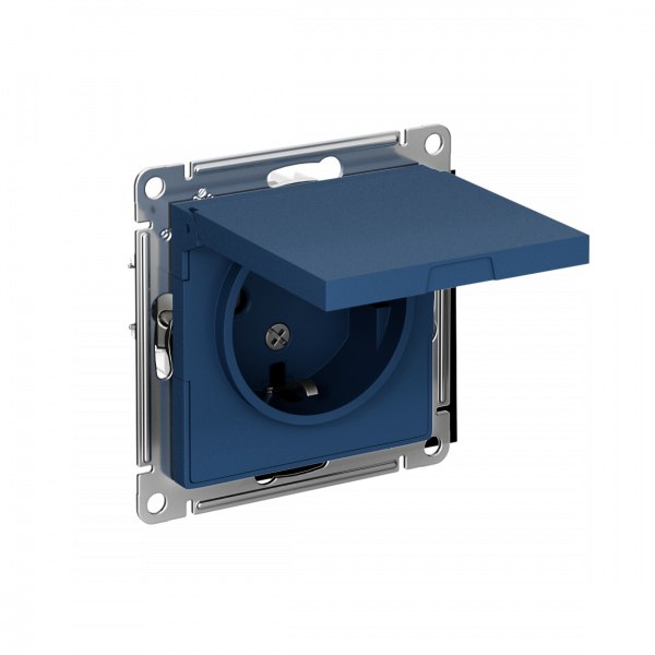 ATLASDESIGN РОЗЕТКА с заземл. со шторк. с крышкой, 16А, IP20, механизм, АКВАМАРИН