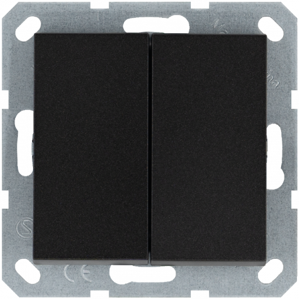 Выключатель двухклавишный 10A 250V~ с накладкой, цвет Антрацит