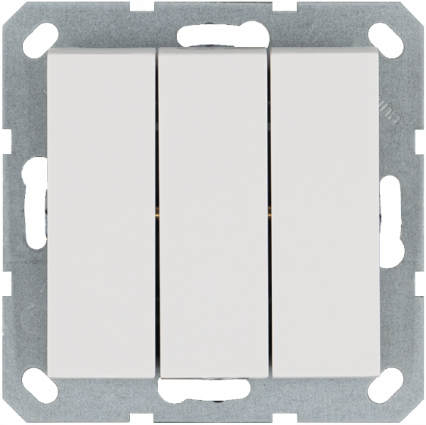 Выключатель трехклавишный 10A 250V~ с накладкой, цвет белый глянцевый
