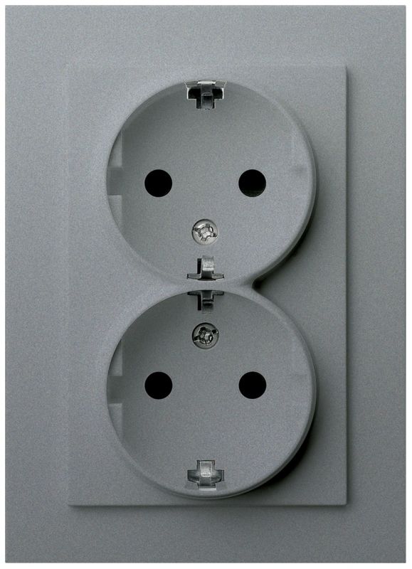 Розетка Schuko двойная с защитными шторками 16A 250V~ 2P+T, цвет Алюминий