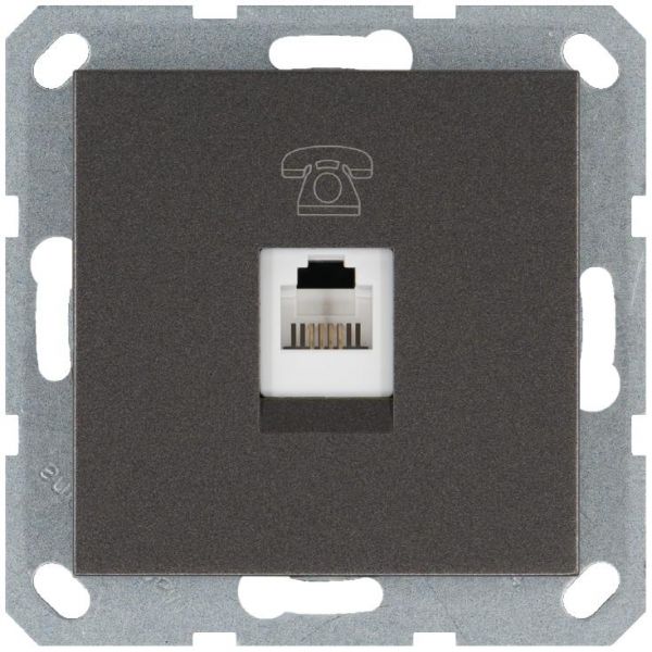 Телефонная розетка RJ11 с накладкой, цвет Мокко