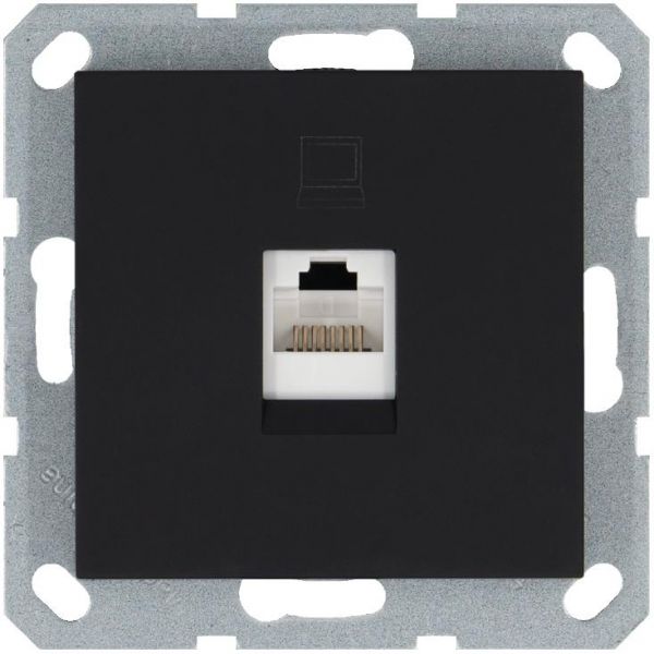 Интернет-розетка RJ45 с накладкой, цвет черный матовый (soft touch)