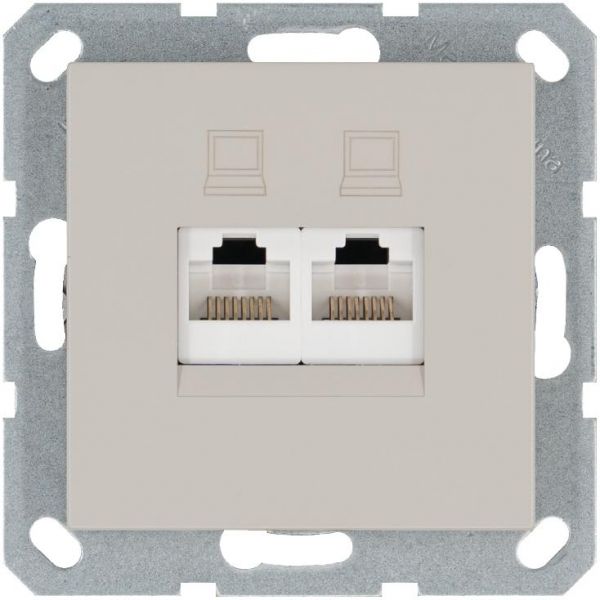 Интернет-розетка RJ45 двойная с накладкой, цвет Тауп