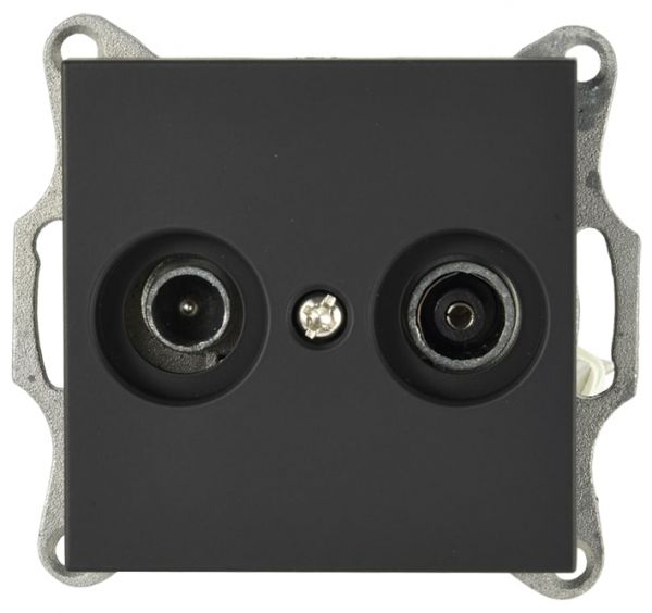 Розетка TV+FM9.5 мм оконечная с накладкой, цвет черный матовый (soft touch)