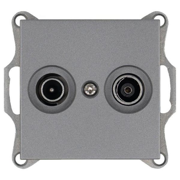 Розетка TV+FM9.5 мм оконечная с накладкой, цвет Алюминий