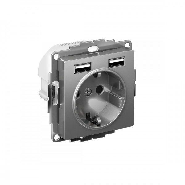 РОЗЕТКА ATLASDESIGN 16А c 2 USB A+A, 5В/2,4 А, 2х5В/1,2 А, механизм, СТАЛЬ
