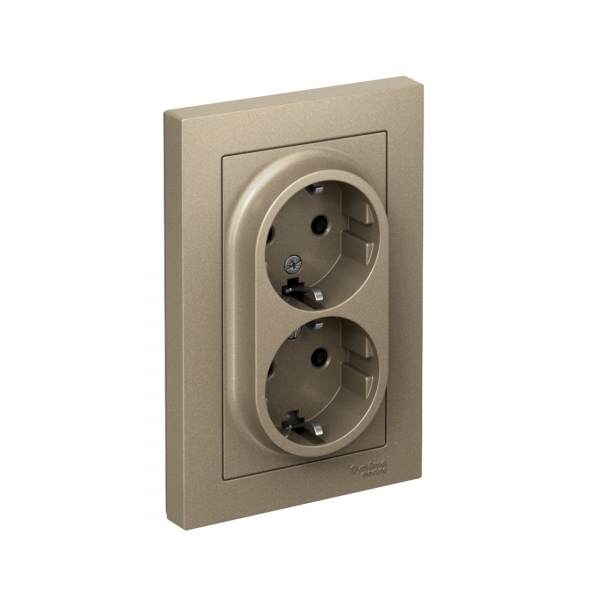Розетка ATLASDESIGN двойная с заземлением 16А в сборе шампань