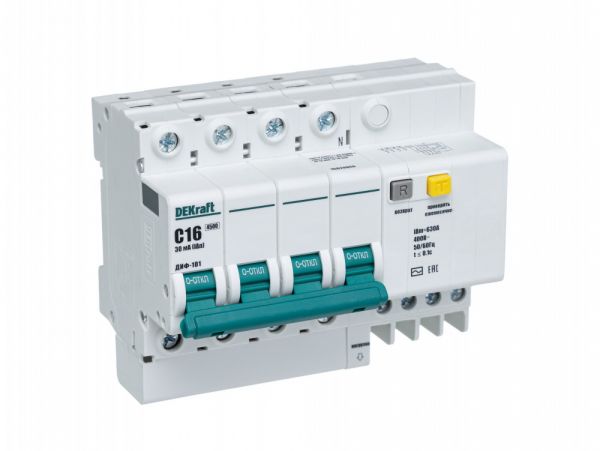 Выключатель автоматический дифференциальный (Автоматический выключатель дифференциального тока АВДТ) 4п 16А 30мА тип AC С 4.5кА ДИФ-101