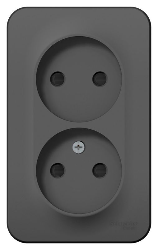 Розетка BLANCA наружная двойная, без заземления, со шторками, с изолирующей пластиной, 16А, 250В, антрацит