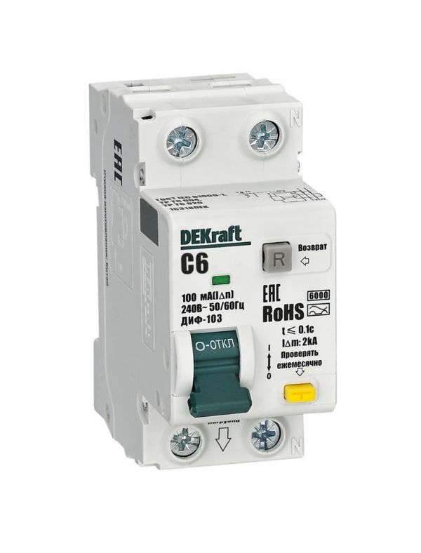 Выключатель автоматический дифференциальный 1P+N 6А 100мА AC х-ка C ДИФ-103 6кА