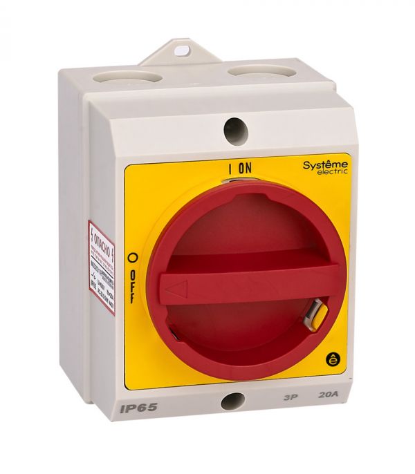 ГЛАВНЫЙ/АВАРИЙНЫЙ ВЫКЛЮЧАТЕЛЬ-РАЗЪЕДИНИТЕЛЬ 4P 20A ЗАКРЫТОГО ИСПОЛНЕНИЯ IP65 С ЗАМКОМ