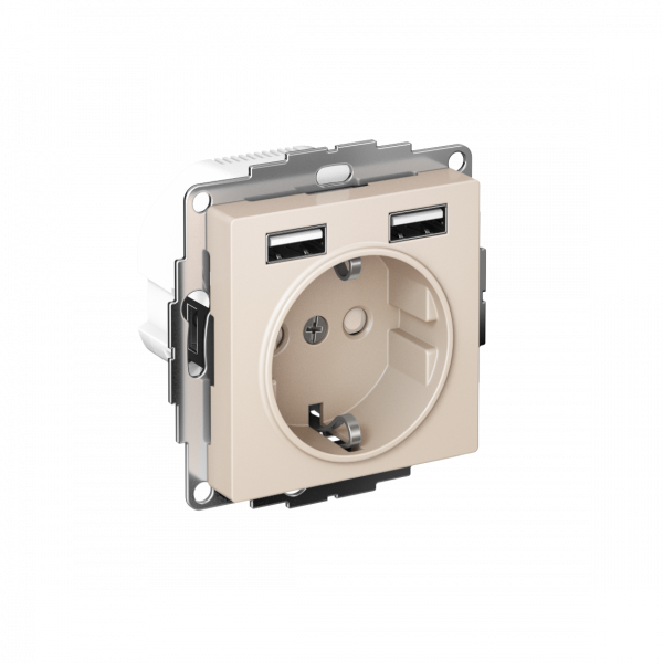 РОЗЕТКА ATLASDESIGN 16А c 2 USB A+A, 5В/2,4А, 2х5В/1,2А, механизм, БЕЖЕВЫЙ