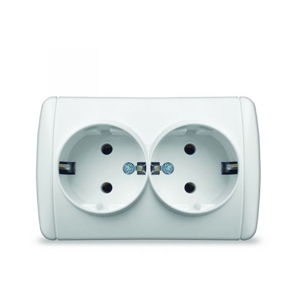 Клио Розетка электрическая двухпостовая с/з IP44 белый