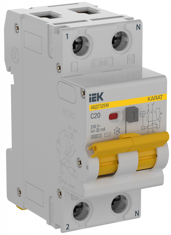 Выключатель автоматический дифференциального тока АВДТ32EM C20 30мА тип A (электромеханический) IEK KA-VD14-1-020-C-030-A