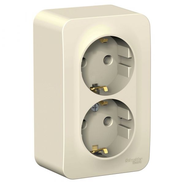 BLANCA  розетка наружная  двойная с заземлением без шторок, 16А, 250В, молочный