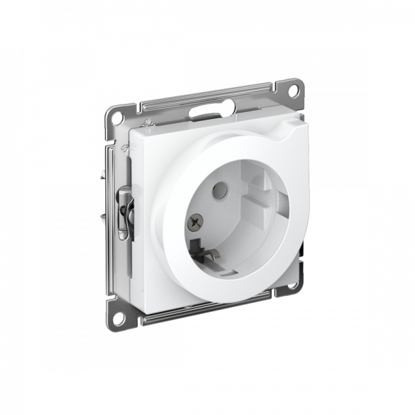Розетка ATLASDESIGN с заземлением со шторками с выталкивателем 16А механизм белый
