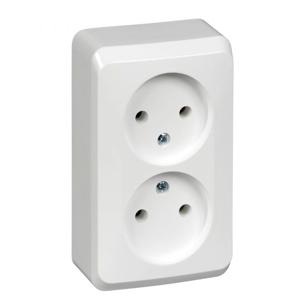 ЭТЮД Розетка двойная наружная без заземления без шторок белая