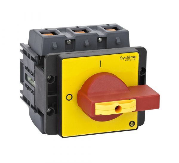 ВЫКЛЮЧАТЕЛЬ-РАЗЪЕДИНИТЕЛЬ 3P 125A IP20 С КРАСНОЙ РУКОЯТКОЙ НА ДВЕРЦУ 4 ВИНТА 1 ЗАМОК