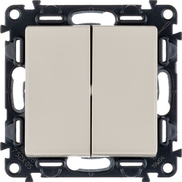 Valena LIFE Выключатель двухклавишный 10А 250В с лицевой панелью Безвинтовые зажимы Слоновая кость