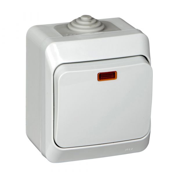 ЭТЮД Выключатель одноклавишный наружный с подсветкой IP44 серый