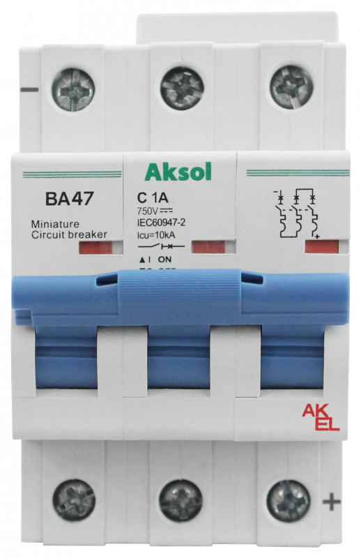 Выключатель автоматический ВА47-MCB-H-AKSOL-3P-C1-DC 3P/1A/С/750VDC/10кА