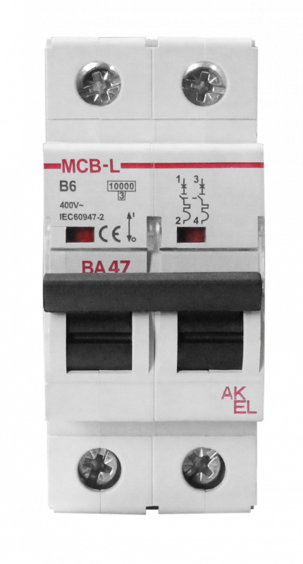 Выключатель автоматический ВА47-MCB-L-2P-B4-AC 2P/4A/B/10кА/230VAC/10кА/400VAC