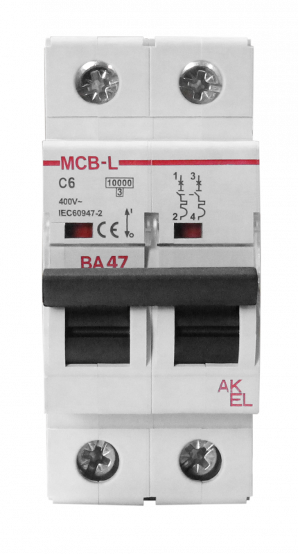 Выключатель автоматический ВА47-MCB-L-2P-C2-AC 2P/2A/C/10кА/230VAC/10кА/400VAC