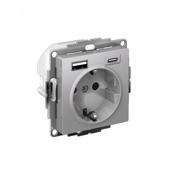 ATLASDESIGN РОЗЕТКА 16А c 2 USB A+C, 5В/2,4А/3,0А, 2х5В/1,5А, механизм, АЛЮМИНИЙ