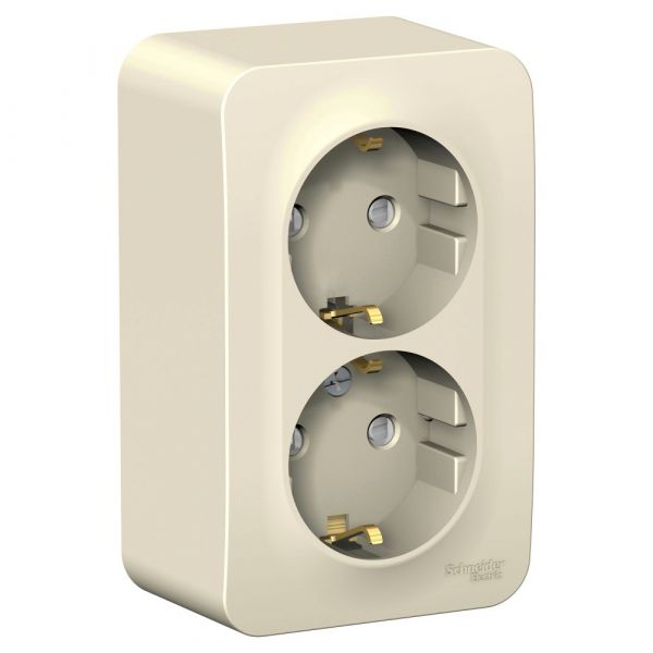 BLANCA  розетка наружная  двойная с заземлением со шторк., 16А, 250В, молочный