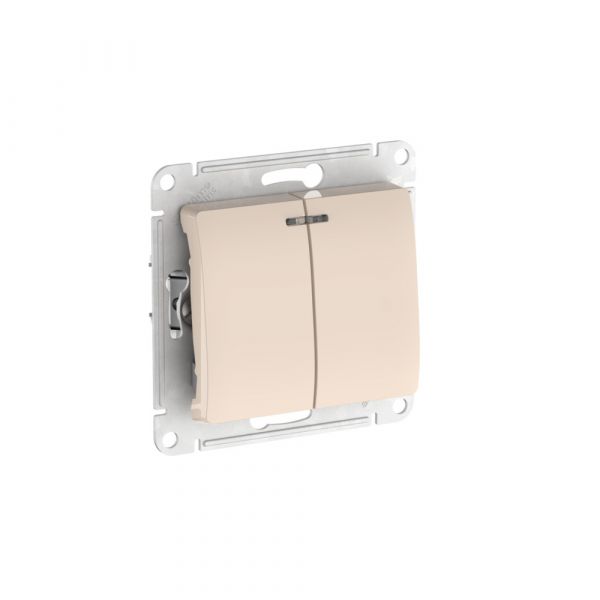 GLOSSA 2-клавишный ВЫКЛЮЧАТЕЛЬ с подсветкой, сх.5а, 10АХ, быстрозажимные клеммы, БЕЖЕВЫЙ